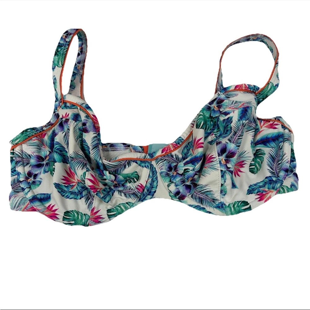 Panache 32F 32DDD Elle Unlined Bikini Top SW0872 Tropical Blue White #0446